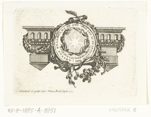 Vignet met architraaf en medaillon met ster en guirlande van eikenblad