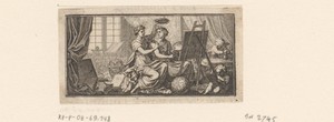 Vignet met de schilderkunst die een lauwerkrans krijgt opgezet