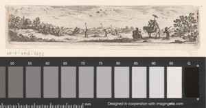 Vignet met jachttafereel in een landschap
