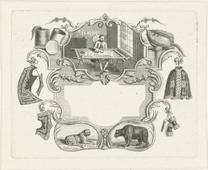 Vignet met kleermaker in cartouche