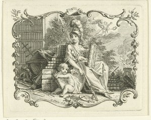 Vignet met Minerva en putto