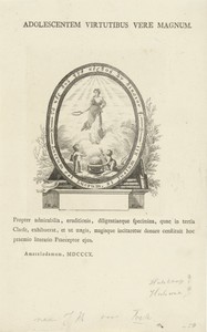 Vignet met vrouw met lauwerkrans