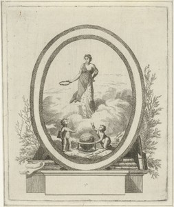 Vignet met vrouw met lauwerkrans