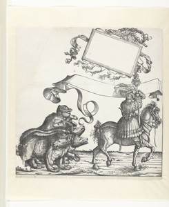 Vijf beren en een standaarddrager te paard