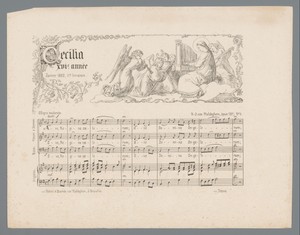 Vijf engelen en de heilige Cecilia met muziekinstrumenten