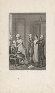 Vijf figuren in een interieur