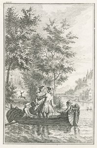 Vijf heren op een roeiboot