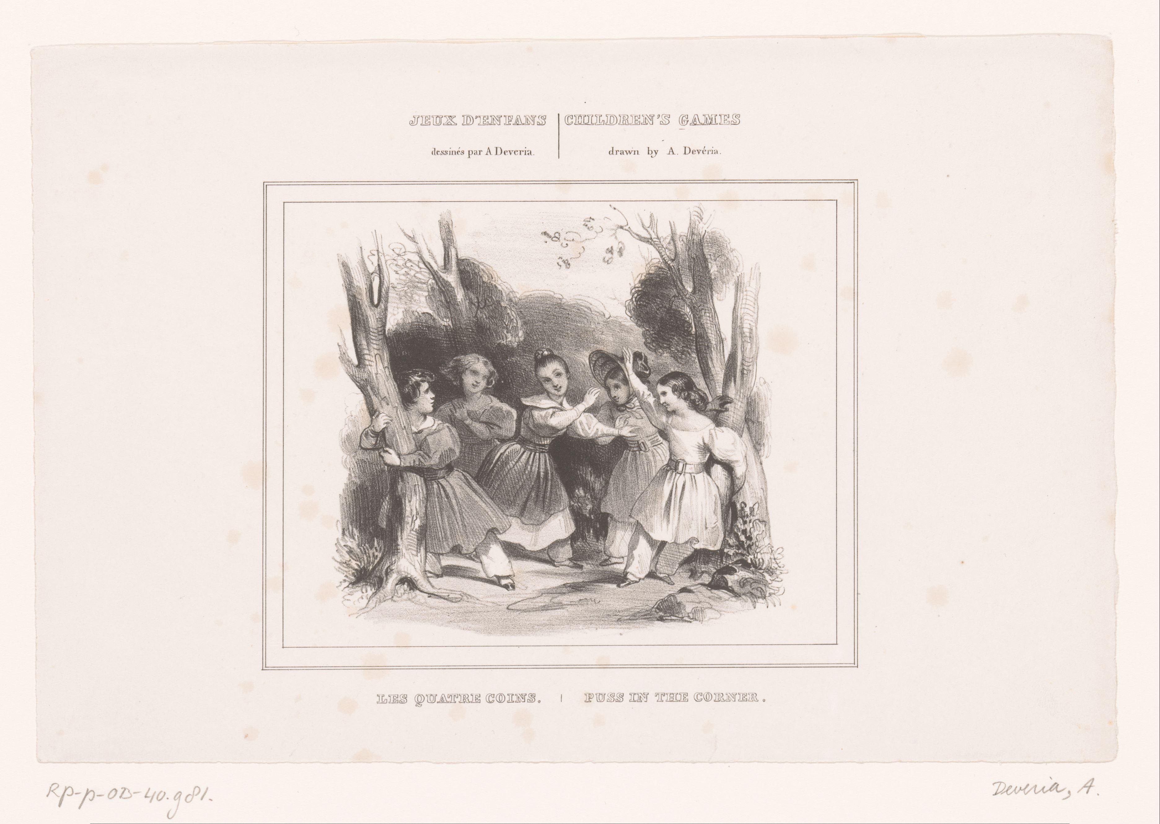 Vijf kinderen spelen boompje verwisselen by Achille Devéria