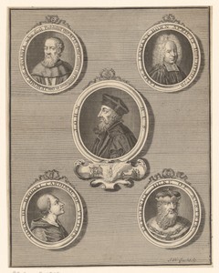 Vijf portretten in medaillons