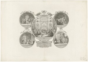 Vijf scènes uit het toneelstuk Gijsbrecht van Aemstel