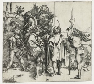 Vijf soldaten en een oosterse ruiter