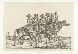 Vijf valkeniers te paard