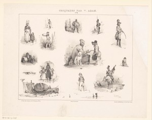 Vijftien voorstellingen uit het dagelijks leven met diverse menselijke figuren