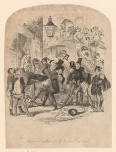 Vincent Crummles omhelst Nicholas Nickleby op straat