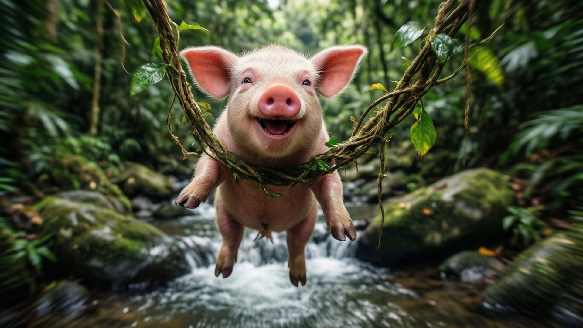 Vine Swing Piglet by Wallpapers.art Studio