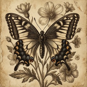 Vintage Botanical Butterfly