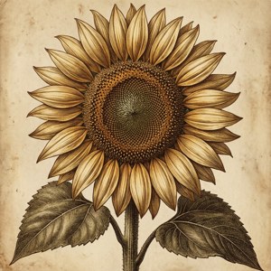 Vintage Botanical Sunflower
