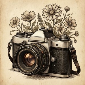 Vintage Camera Floral Doodle