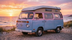 Vintage Camper Van Beach