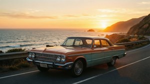 Vintage Car Coastal Sunset