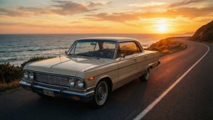 Vintage Car Coastal Sunset