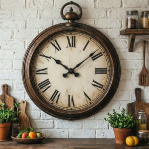 Vintage Clock on White Brick