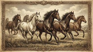 Vintage Etching of Seven Steeds
