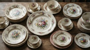 Vintage Floral Crockery Flat Lay
