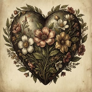 Vintage Floral Wreath Heart