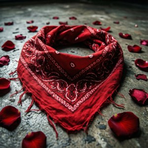 Vintage Red Bandana with Roses