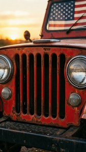 Vintage Red Jeep Grille