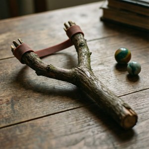 Vintage Slingshot and Marbles