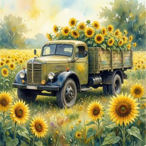 Vintage Sunflower Truck