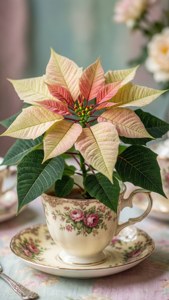 Vintage Teacup Poinsettia