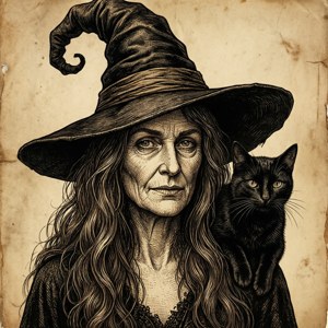 Vintage Witch and Cat