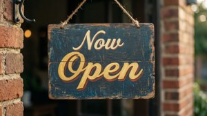 Vintage Wooden Now Open