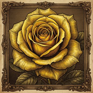 Vintage Yellow Rose Line Art