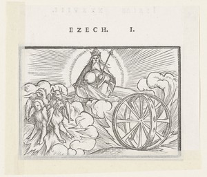 Visioen van Ezechiël met God en symbolen van vier evangelisten