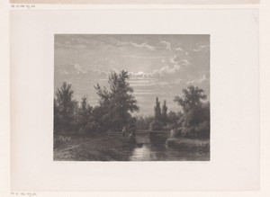 Vissers bij rivier bij volle maan