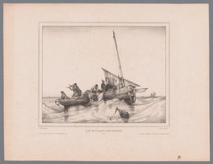 Vissersboot op zee met zes opvarenden