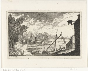 Vissershaven met aanmerend schip