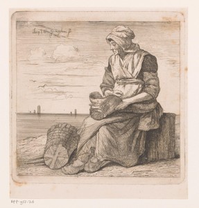 Vissersvrouw aan het strand