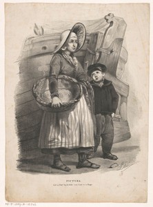 Vissersvrouw en jongen voor een pink