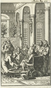 Voetwassing van reizigers in een klooster te Jeruzalem