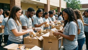 Volunteers Packing Food