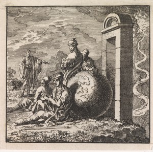 Voor de smalle poort rusten enkele mannen uit bij de wereld