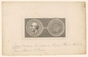 Voor- en achterzijde van een penning met het portret van Mikael Sehul op 73-jarige leeftijd