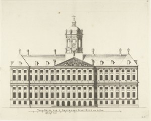 Voorgevel (oostzijde) van het Stadhuis op de Dam