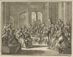 Voorlezing van een zendbrief voor een grote menigte Christenen