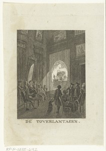 Voorstelling met toverlantaarn voor publiek op kermis